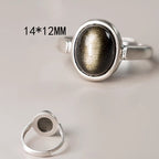 Fortune Jewel Natural 925 Sterling Silver Gold Sheen Obsidian Adjustable Wealth Ring