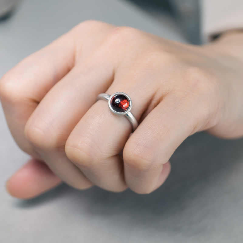 Fortune Jewel Natural 925 Sterling Silver Garnet Adjustable Protection Ring
