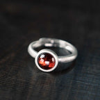 Fortune Jewel Natural 925 Sterling Silver Garnet Adjustable Protection Ring