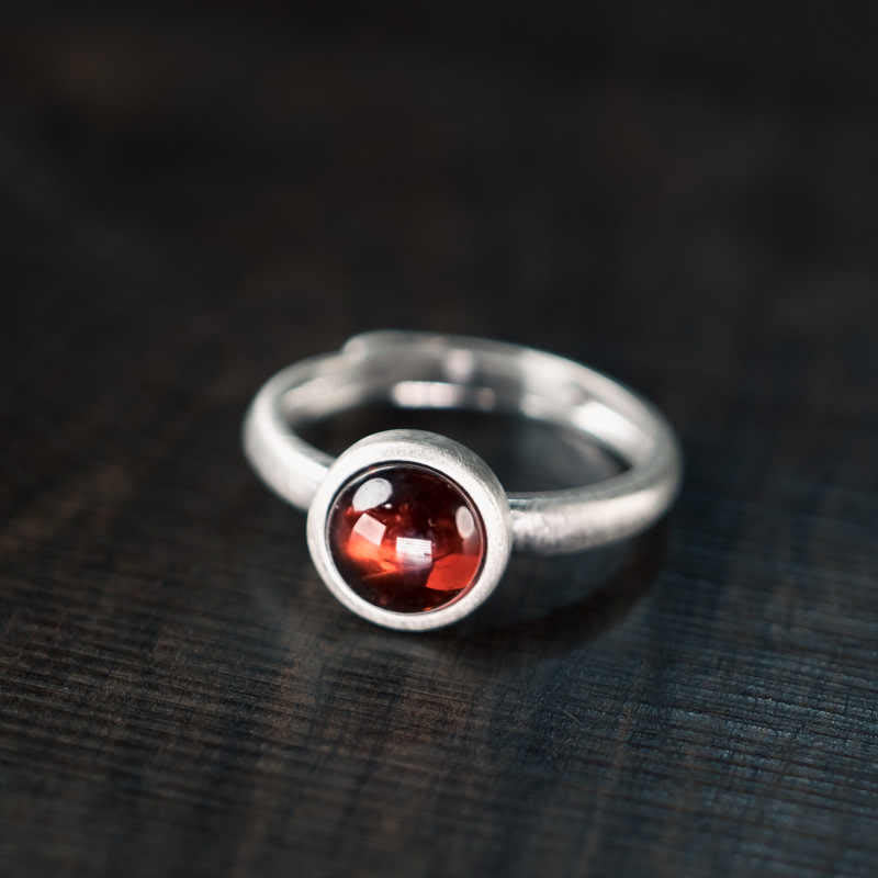 Fortune Jewel Natural 925 Sterling Silver Garnet Adjustable Protection Ring