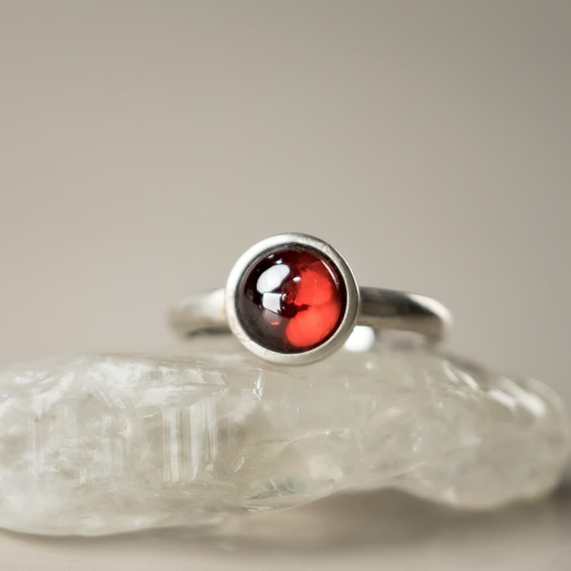 Fortune Jewel Natural 925 Sterling Silver Garnet Adjustable Protection Ring