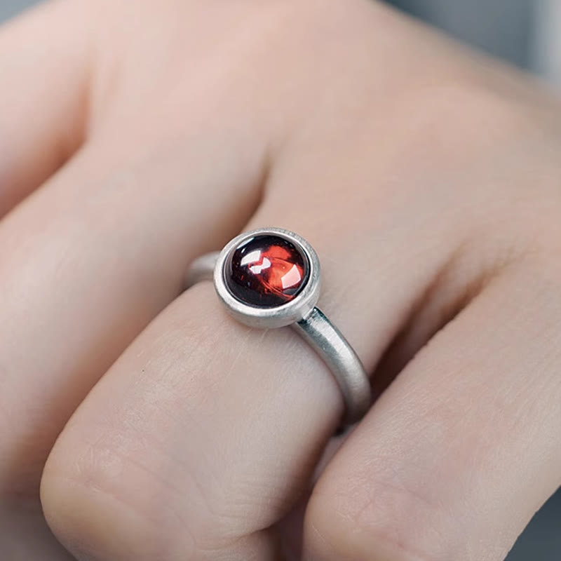 Fortune Jewel Natural 925 Sterling Silver Garnet Adjustable Protection Ring