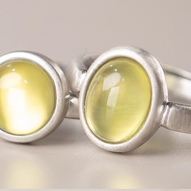 Fortune Jewel Natural 925 Sterling Silver Prehnite Citrine Adjustable Happiness Ring