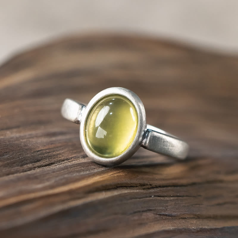 Fortune Jewel Natural 925 Sterling Silver Prehnite Citrine Adjustable Happiness Ring