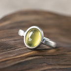 Fortune Jewel Natural 925 Sterling Silver Prehnite Citrine Adjustable Happiness Ring