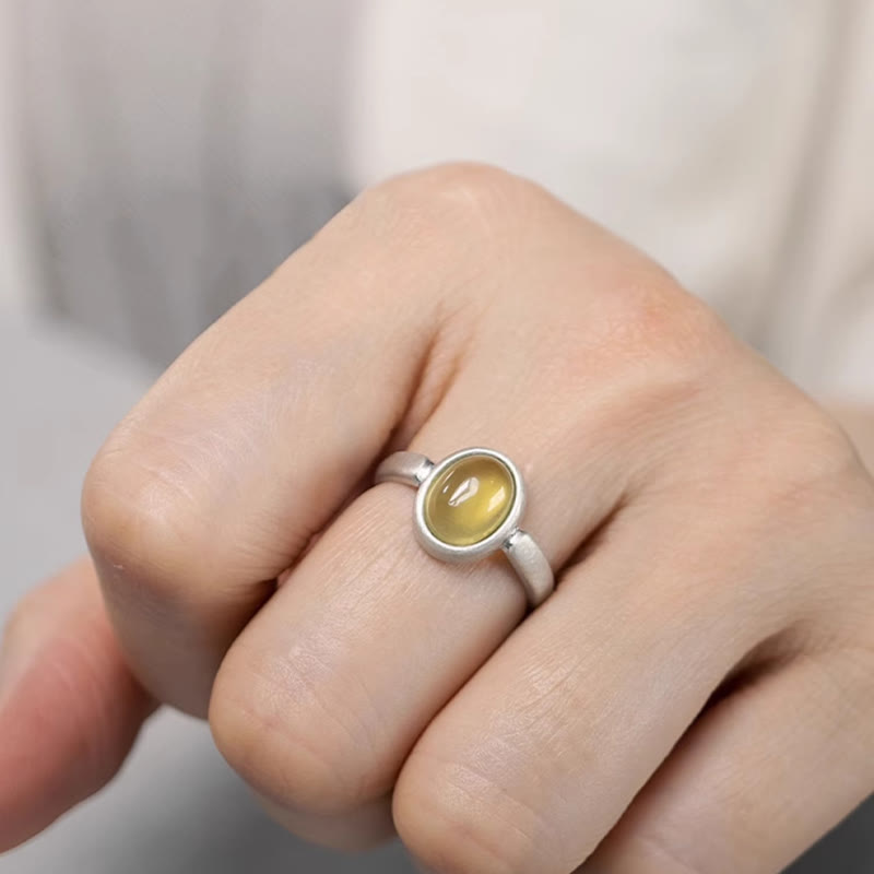 Fortune Jewel Natural 925 Sterling Silver Prehnite Citrine Adjustable Happiness Ring