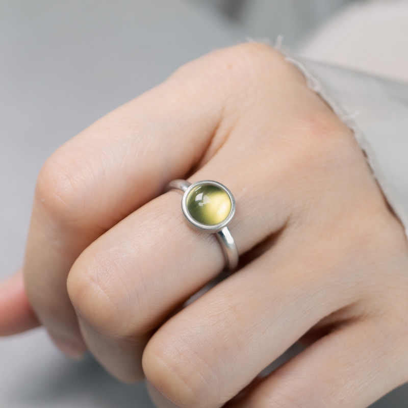 Fortune Jewel Natural 925 Sterling Silver Prehnite Citrine Adjustable Happiness Ring
