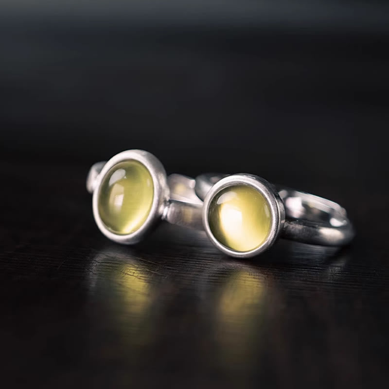 Fortune Jewel Natural 925 Sterling Silver Prehnite Citrine Adjustable Happiness Ring