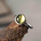 Fortune Jewel Natural 925 Sterling Silver Prehnite Citrine Adjustable Happiness Ring