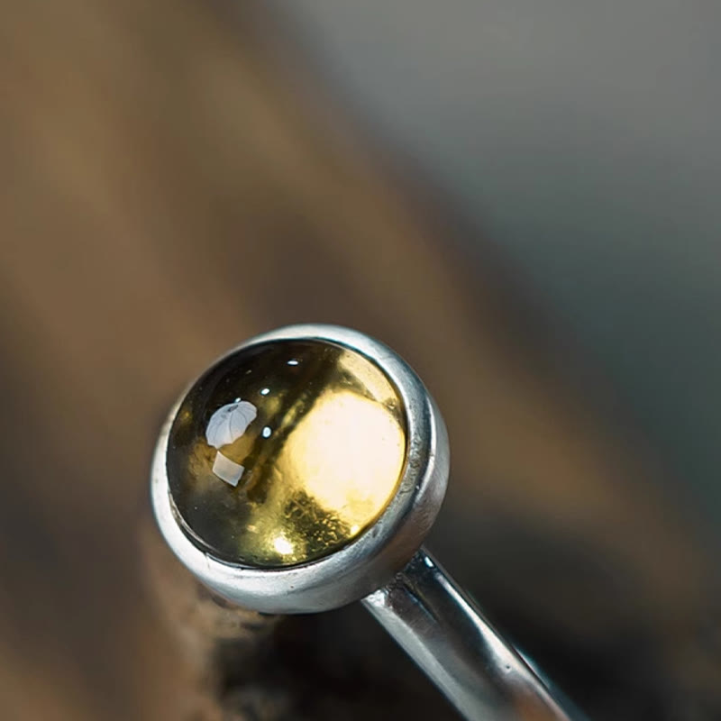Fortune Jewel Natural 925 Sterling Silver Prehnite Citrine Adjustable Happiness Ring