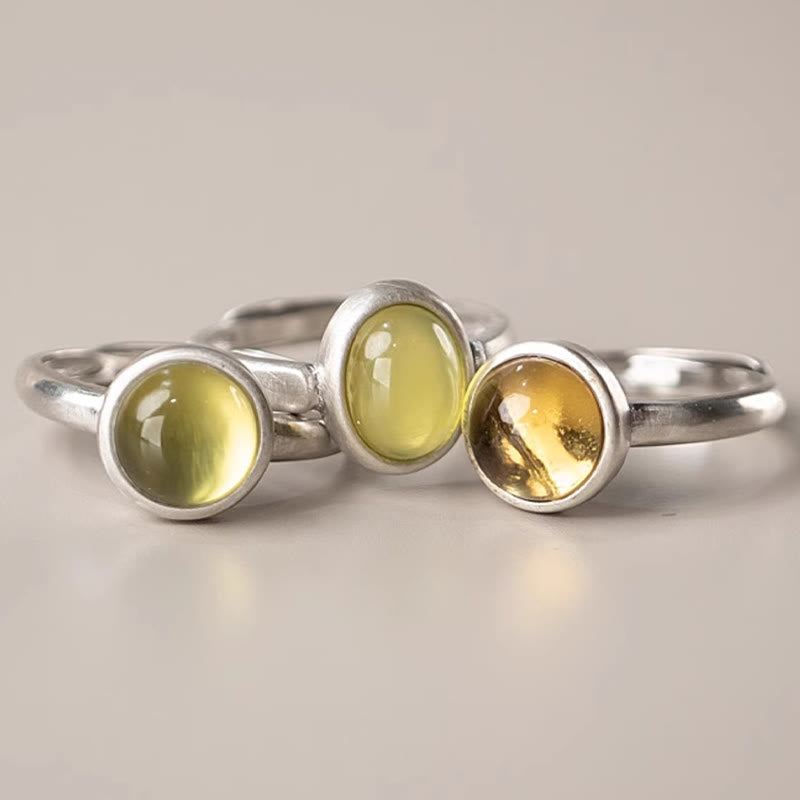 Fortune Jewel Natural 925 Sterling Silver Prehnite Citrine Adjustable Happiness Ring