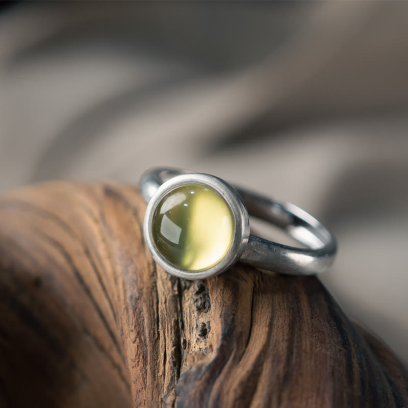 Fortune Jewel Natural 925 Sterling Silver Prehnite Citrine Adjustable Happiness Ring