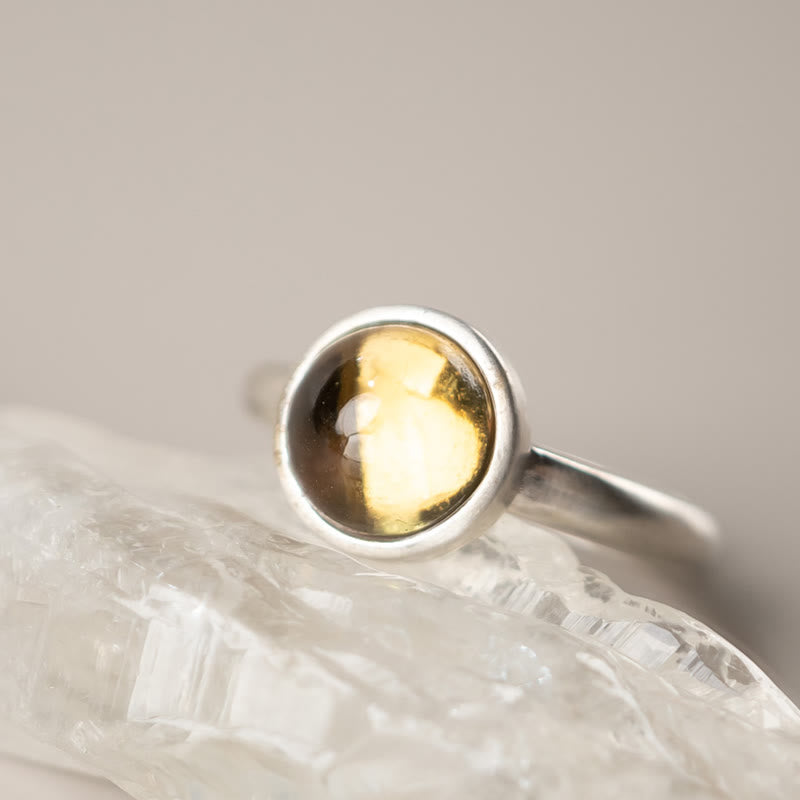 Fortune Jewel Natural 925 Sterling Silver Prehnite Citrine Adjustable Happiness Ring