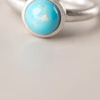 Fortune Jewel Natural 925 Sterling Silver Lazurite Turquoise Adjustable Balance Ring