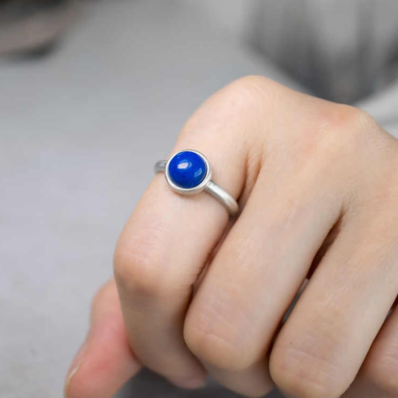 Fortune Jewel Natural 925 Sterling Silver Lazurite Turquoise Adjustable Balance Ring