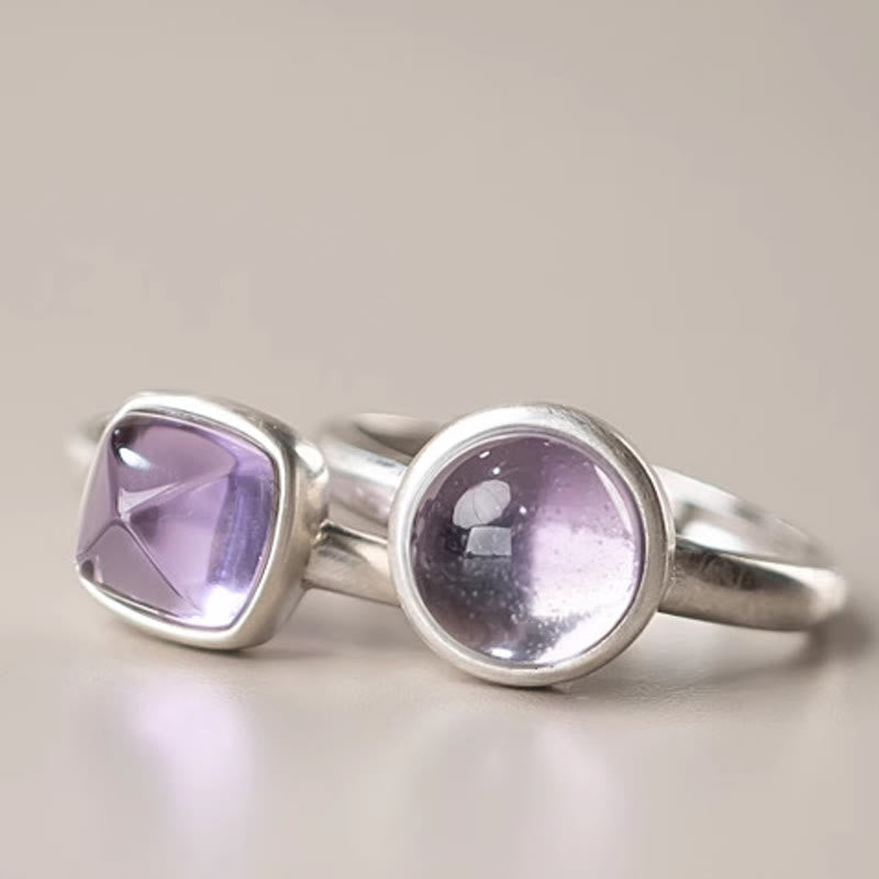 Fortune Jewel Natural 925 Sterling Silver Amethyst Adjustable Balance Ring