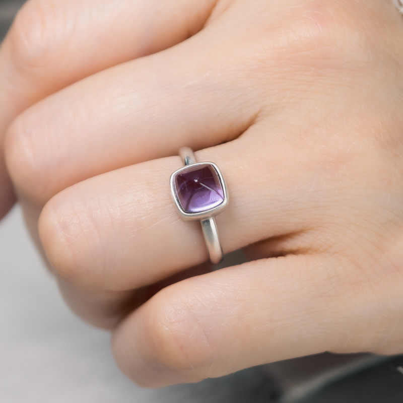 Fortune Jewel Natural 925 Sterling Silver Amethyst Adjustable Balance Ring