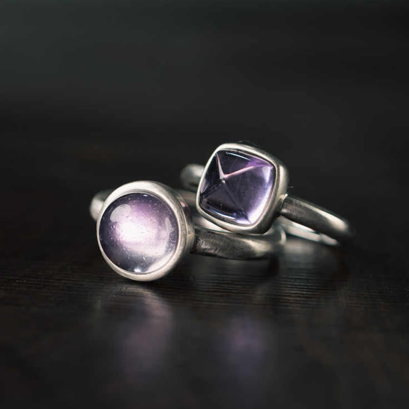 Fortune Jewel Natural 925 Sterling Silver Amethyst Adjustable Balance Ring