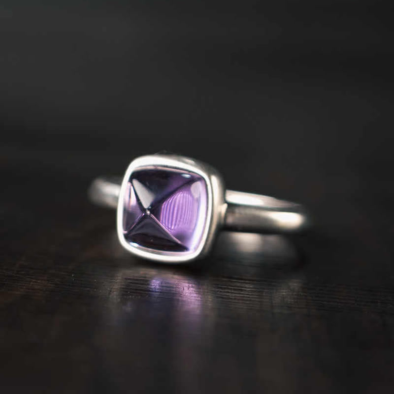Fortune Jewel Natural 925 Sterling Silver Amethyst Adjustable Balance Ring