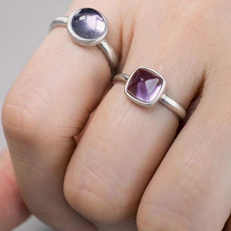 Fortune Jewel Natural 925 Sterling Silver Amethyst Adjustable Balance Ring