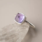 Fortune Jewel Natural 925 Sterling Silver Amethyst Adjustable Balance Ring