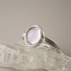 Buddha Stones Natural 925 Sterling Silver Pink Crystal Adjustable Warmth Ring