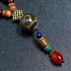 Fortune Jewel Tibetan Handmade Wenge Wood Protection Dzi Bead Elephant Head Necklace Pendant