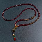 Fortune Jewel Tibetan Handmade Wenge Wood Protection Dzi Bead Elephant Head Necklace Pendant