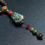 Fortune Jewel Tibetan Handmade Wenge Wood Protection Dzi Bead Elephant Head Necklace Pendant