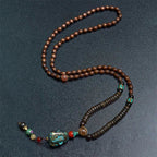 Fortune Jewel Tibetan Handmade Wenge Wood Protection Dzi Bead Elephant Head Necklace Pendant