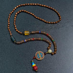Fortune Jewel Tibetan Handmade Coconut Shell Schima Wood Great Bright Mantra Copper Bead Balance Necklace Pendant