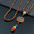 Fortune Jewel Tibetan Handmade Coconut Shell Schima Wood Great Bright Mantra Copper Bead Balance Necklace Pendant
