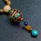 Fortune Jewel Tibetan Handmade Coconut Shell Schima Wood Great Bright Mantra Copper Bead Balance Necklace Pendant