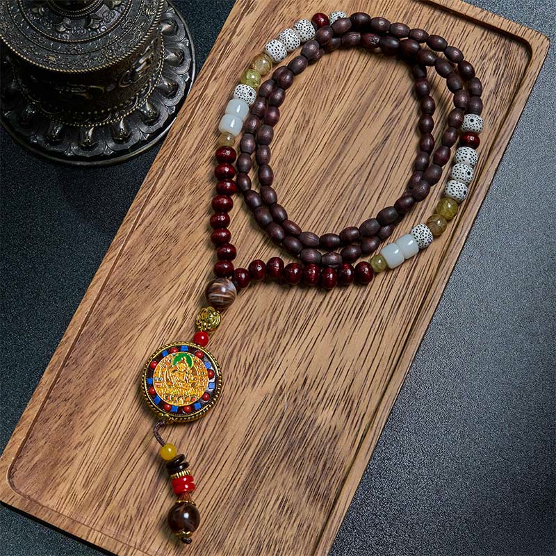 Fortune Jewel Tibetan Handmade Wood Beads Om Mani Padme Hum Samantabhadra Bodhisattva Purity Necklace Pendant