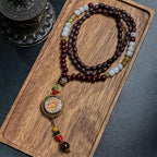 Fortune Jewel Tibetan Handmade Wood Beads Om Mani Padme Hum Samantabhadra Bodhisattva Purity Necklace Pendant