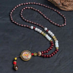 Fortune Jewel Tibetan Handmade Wood Beads Om Mani Padme Hum Samantabhadra Bodhisattva Purity Necklace Pendant
