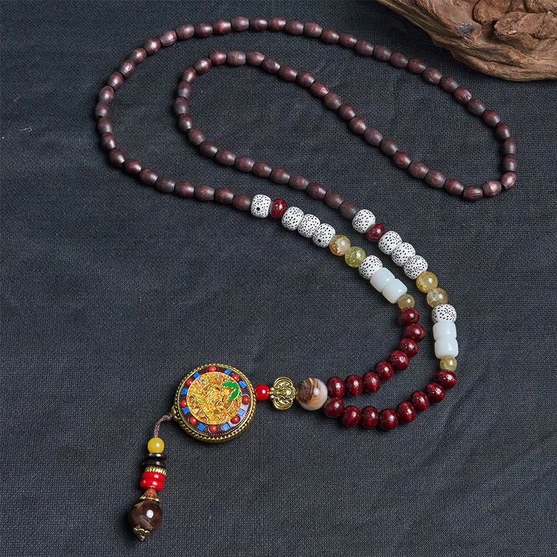 Fortune Jewel Tibetan Handmade Wood Beads Om Mani Padme Hum Samantabhadra Bodhisattva Purity Necklace Pendant