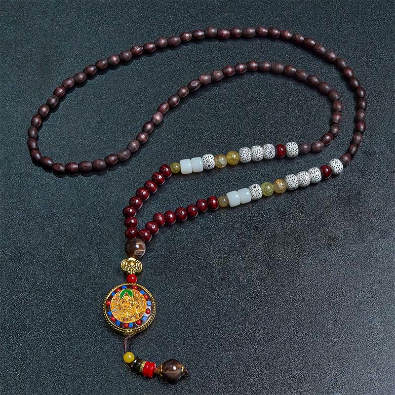 Fortune Jewel Tibetan Handmade Wood Beads Om Mani Padme Hum Samantabhadra Bodhisattva Purity Necklace Pendant