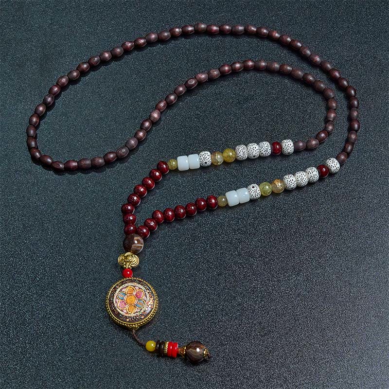 Fortune Jewel Tibetan Handmade Wood Beads Om Mani Padme Hum Samantabhadra Bodhisattva Purity Necklace Pendant