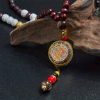 Fortune Jewel Tibetan Handmade Wood Beads Om Mani Padme Hum Samantabhadra Bodhisattva Purity Necklace Pendant