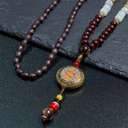 Fortune Jewel Tibetan Handmade Wood Beads Om Mani Padme Hum Samantabhadra Bodhisattva Purity Necklace Pendant