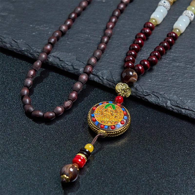 Fortune Jewel Tibetan Handmade Wood Beads Om Mani Padme Hum Samantabhadra Bodhisattva Purity Necklace Pendant