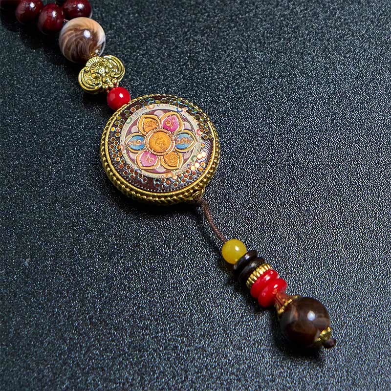 Fortune Jewel Tibetan Handmade Wood Beads Om Mani Padme Hum Samantabhadra Bodhisattva Purity Necklace Pendant