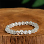 Fortune Jewel Natural Cat's Eye Beads 990 Sterling Silver Pixiu Positive Bracelet