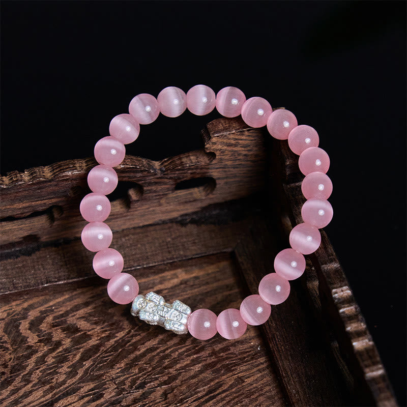 Fortune Jewel Natural Cat's Eye Beads 990 Sterling Silver Pixiu Positive Bracelet