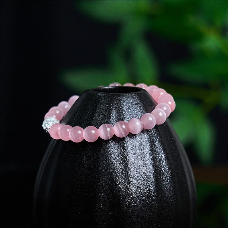 Fortune Jewel Natural Cat's Eye Beads 990 Sterling Silver Pixiu Positive Bracelet