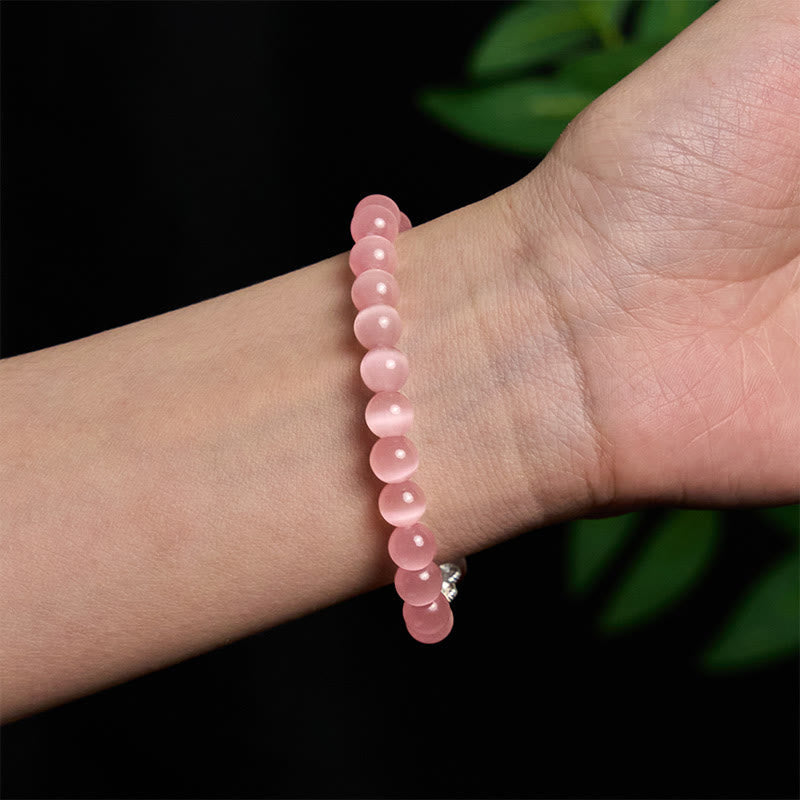 Fortune Jewel Natural Cat's Eye Beads 990 Sterling Silver Pixiu Positive Bracelet