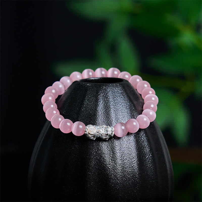Fortune Jewel Natural Cat's Eye Beads 990 Sterling Silver Pixiu Positive Bracelet