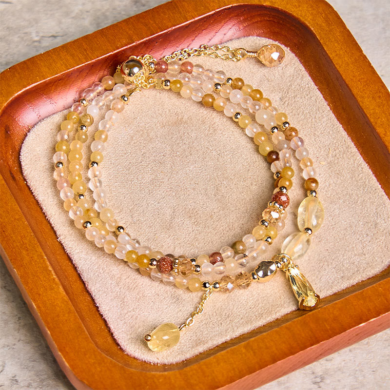 Fortune Jewel Natural Citrine Beads Pleasure Multi Layer Bracelet