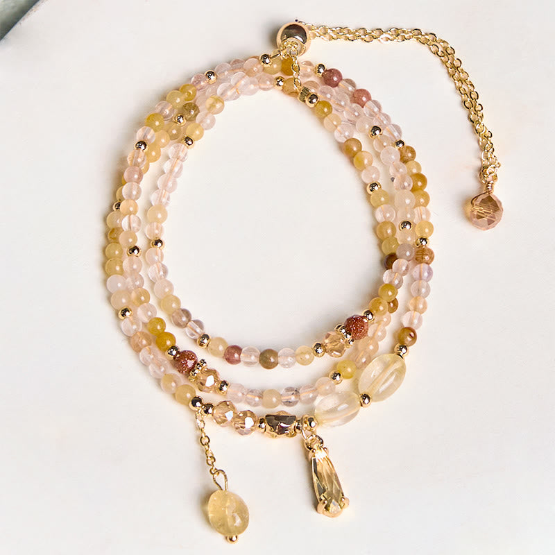 Fortune Jewel Natural Citrine Beads Pleasure Multi Layer Bracelet